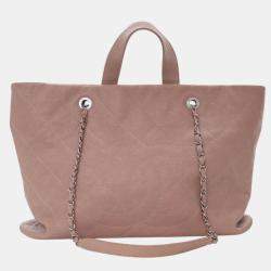 Pre Owned حقيبة تسوق شانيل بنية مبطنة كافيار