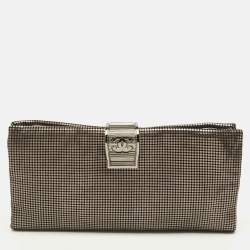 Pre Owned Chanel CC Fold Over Silver Chainmail Leather Clutch