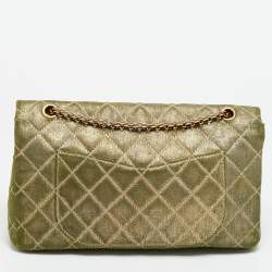 مملوكة مسبقًا حقيبة بقلاب شانيل ريشيو 2.55 227 قماش دِنم متلألئ أخضر/ذهبي مبطن