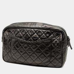 Pre Owned حقيبة كاميرا متوسطة من شانيل 2.55 ريإيشو جلد العجل الأسود مبطن العتيق