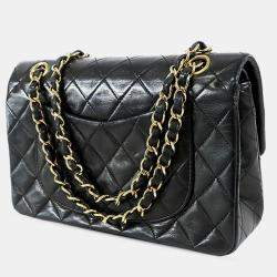 Pre Owned حقيبة شانيل كلاسيكية مزدوجة الغطاء صغيرة من جلد الخروف أسود