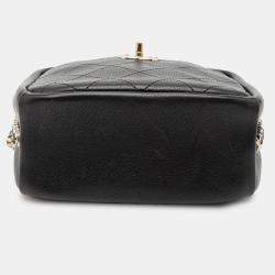 Pre Owned Chanel Black Stitched Goatskin Casual Trip North South Camera Case