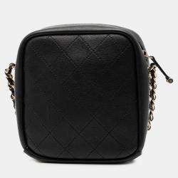 Pre Owned Chanel Black Stitched Goatskin Casual Trip North South Camera Case