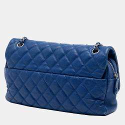 Pre Owned Chanel Blue Jumbo Quilted Caviar Easy Flap
