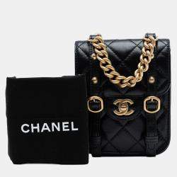 Pre Owned حقيبة شانيل فلاب المدينة المدرسية جلد العجل معتق صغير سوداء