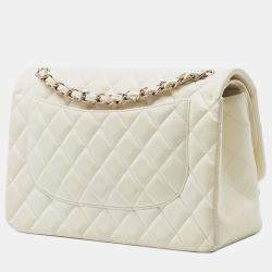 مملوكة مسبقًا Chanel White Jumbo Classic Lambskin Double Flap
