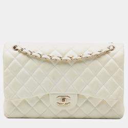 مملوكة مسبقًا Chanel White Jumbo Classic Lambskin Double Flap