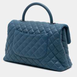 مملوكة مسبقًا حقيبة شانيل كوكو بمقبض علوي كافيار مبطن أزرق متوسط