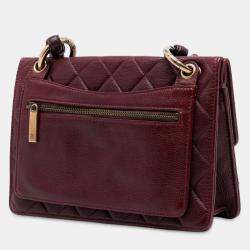 Pre Owned حقيبة شانيلا الكلاسيكية باريس الذهبية من كافيار مبطن بأحمر إدنبرة متراجعة