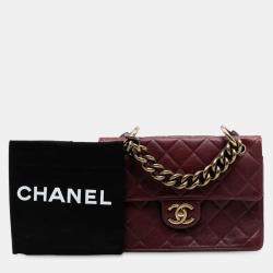 Pre Owned حقيبة شانيلا الكلاسيكية باريس الذهبية من كافيار مبطن بأحمر إدنبرة متراجعة