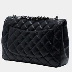 مملوكة مسبقًا حقيبة غطاء واحد كلاسيكي جلد خروف جامبو أسود شانيل