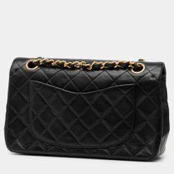 Pre Owned Chanel Black Small Classic Lambskin Double Flap