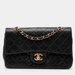 Pre Owned Chanel Black Small Classic Lambskin Double Flap