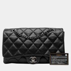 Pre Owned Chanel Black Jumbo Classic Lambskin 3 Compartment Flap