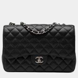 Pre Owned Chanel Black Jumbo Classic Caviar Double Flap