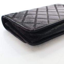 مملوكة مسبقًا Chanel Black Metallic Quilted Leather Tartan Button Wallet On Chain (WOC)