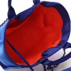 Pre Owned حقيبة يد شانيل دوفيل قماش أزرق كبيرة