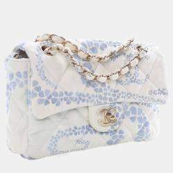 Pre Owned Chanel Small Blue/White Denim Coco Beach Flap Bag