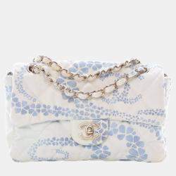 Pre Owned Chanel Small Blue/White Denim Coco Beach Flap Bag