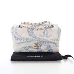 Pre Owned Chanel Small Blue/White Denim Coco Beach Flap Bag