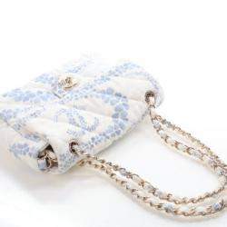 Pre Owned Chanel Small Blue/White Denim Coco Beach Flap Bag