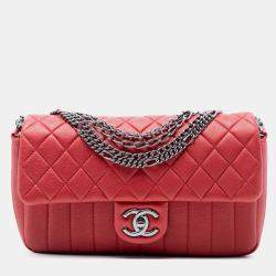 Pre Owned Chanel Red CC Quilted Calfskin Multi Chain Flap