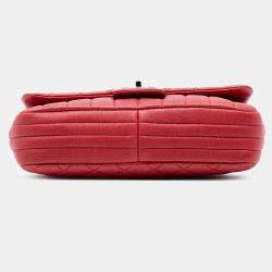 Pre Owned Chanel Red CC Quilted Calfskin Multi Chain Flap