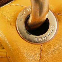 Pre Owned Chanel Yellow Mini Square Lambskin Wenge Wood Flap