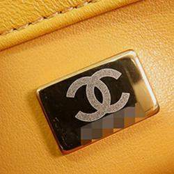 Pre Owned Chanel Yellow Mini Square Lambskin Wenge Wood Flap