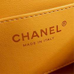 Pre Owned Chanel Yellow Mini Square Lambskin Wenge Wood Flap