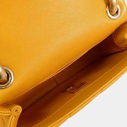 Pre Owned Chanel Yellow Mini Square Lambskin Wenge Wood Flap