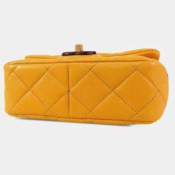 Pre Owned Chanel Yellow Mini Square Lambskin Wenge Wood Flap
