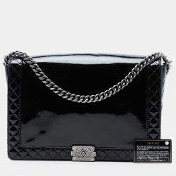 Pre Owned Chanel Black Extra Large Patent Boy Reverso Flap