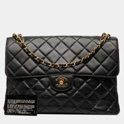 مملوكة مسبقًا حقيبة شانيال جلد خروف مبطن كبير مزدوج الجوانب الأسود