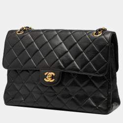 مملوكة مسبقًا حقيبة شانيال جلد خروف مبطن كبير مزدوج الجوانب الأسود