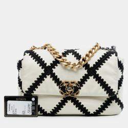 Pre Owned Chanel White Medium Crochet Calfskin 19 Flap