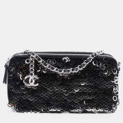 مملوكة مسبقًا Chanel Black CC Calfskin and Sequin Double Zip Wallet on Chain