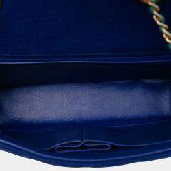 Pre Owned حقيبة شانيل رفرف فيليجري CC جيرسي أزرق صغيرة