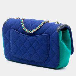 Pre Owned حقيبة شانيل رفرف فيليجري CC جيرسي أزرق صغيرة