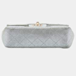 Pre Owned Chanel Silver Mini Rectangular Classic Iridescent Lambskin Single Flap