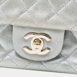 Pre Owned Chanel Silver Mini Rectangular Classic Iridescent Lambskin Single Flap