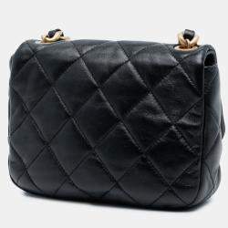 Pre Owned حقيبة شانيل رفرف سلسلة مطلية جلد خروف مبطن صغيرة سوداء