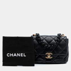 Pre Owned حقيبة شانيل رفرف سلسلة مطلية جلد خروف مبطن صغيرة سوداء