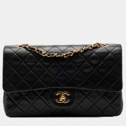 Pre Owned Chanel Black Medium Classic Lambskin Double Flap