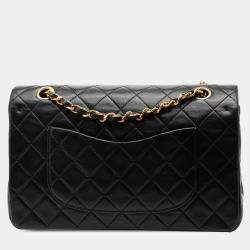 Pre Owned Chanel Black Medium Classic Lambskin Double Flap
