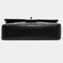 Pre Owned Chanel Black Medium Classic Lambskin Double Flap