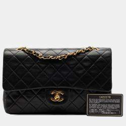 Pre Owned Chanel Black Medium Classic Lambskin Double Flap