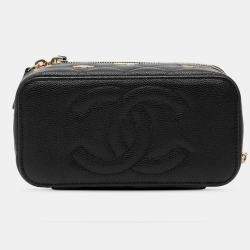 مملوكة مسبقًا حقيبة شانيل فانتي كيسينو صغيرة مبطنة كافيار سوداء بسلسلة