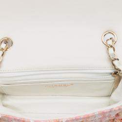 Pre Owned حقيبة شانيل رفرف واحد مجدولة لامعة قماش تويد كلاسيكي مستطيلة صغيرة وردي برتقالي