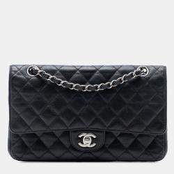 Pre Owned Chanel Black Medium Classic Caviar Double Flap